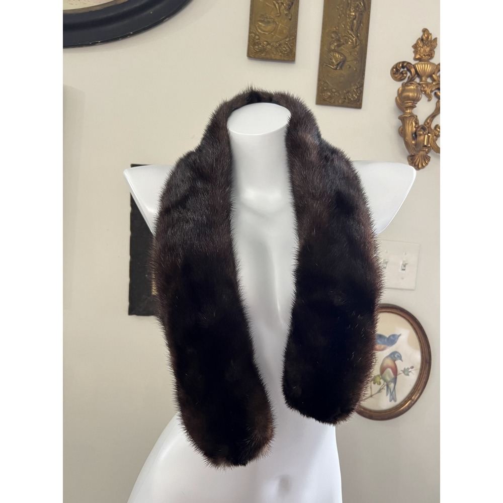Vintage Brown Real Fur Collar Stole Scarf with Brown Velvet Lining